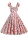 1950er Floral Schnürung Schulter V-Ausschnitt Swing Kleid