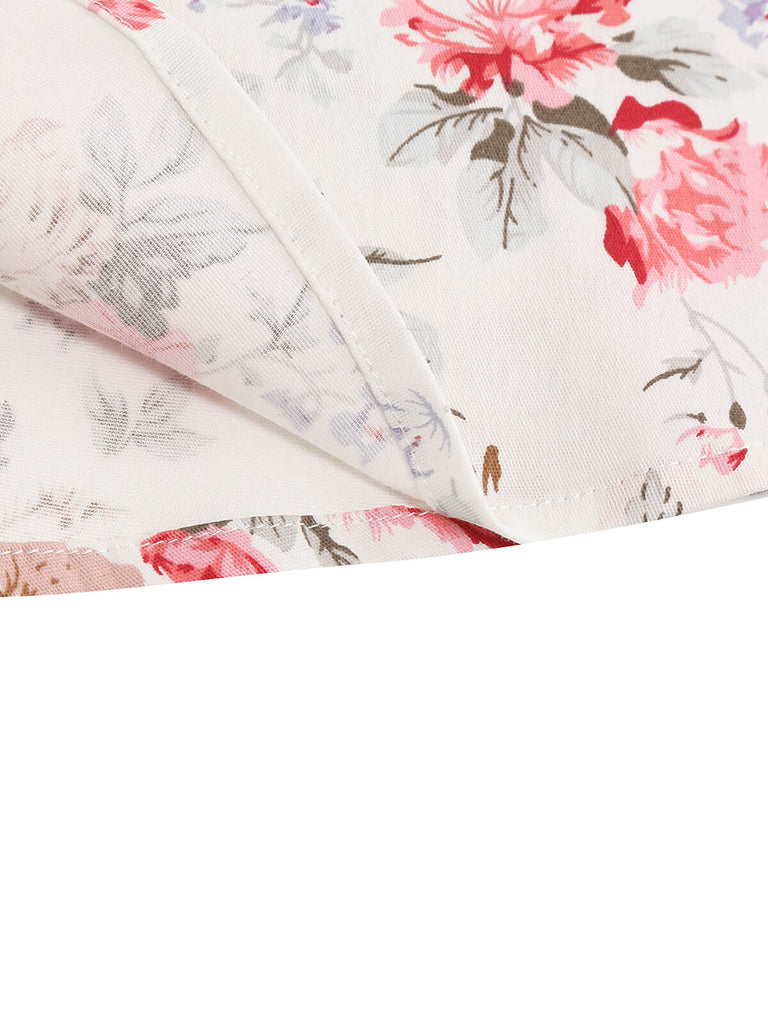 1950er Floral Schnürung Schulter V-Ausschnitt Swing Kleid