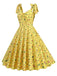 1950er Floral Schnürung Schulter V-Ausschnitt Swing Kleid