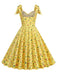 1950er Floral Schnürung Schulter V-Ausschnitt Swing Kleid