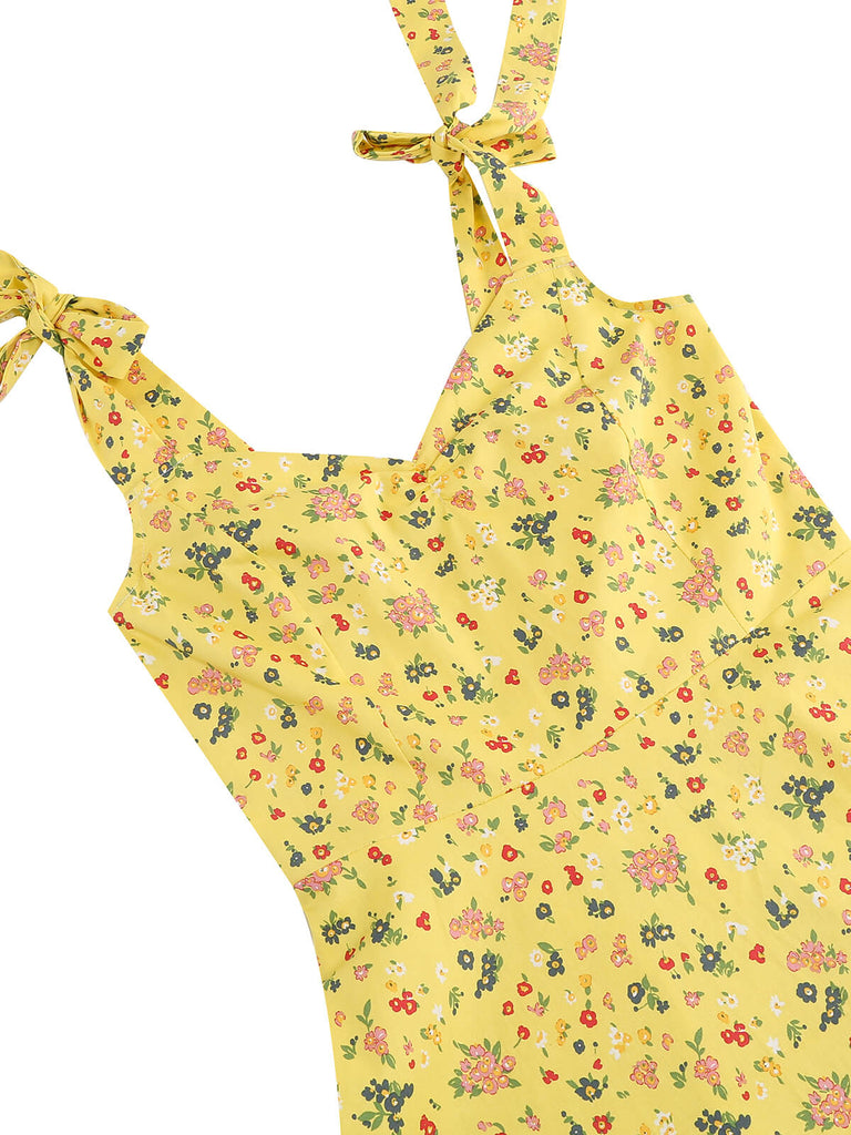 1950er Floral Schnürung Schulter V-Ausschnitt Swing Kleid