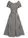 Schwarzes 1950er Hahnentritt-Kleid mit kurzen Ärmeln und Gürtel