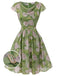 Grün 1960er Ölmalerei Rose Kleid