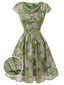 Grün 1960er Ölmalerei Rose Kleid