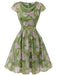 Grün 1960er Ölmalerei Rose Kleid