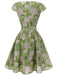 Grün 1960er Ölmalerei Rose Kleid