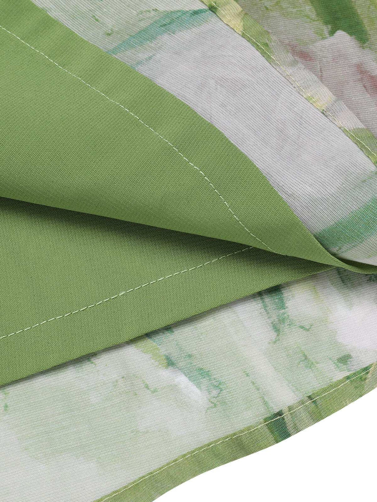 Grün 1960er Ölmalerei Rose Kleid