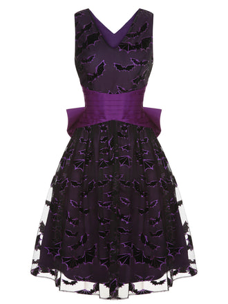 Deep Purple 1950er Halloween Fledermaus Schleife Kleid