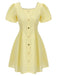 Gelbes 1950er Mini-Kleid mit quadratischem Ausschnitt und Knöpfen