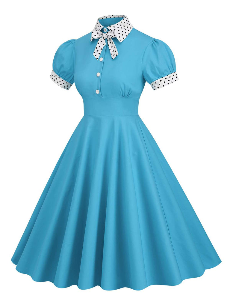 1950er Stehkragen Polka Dot Flared Klied