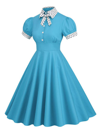 1950er Stehkragen Polka Dot Flared Klied