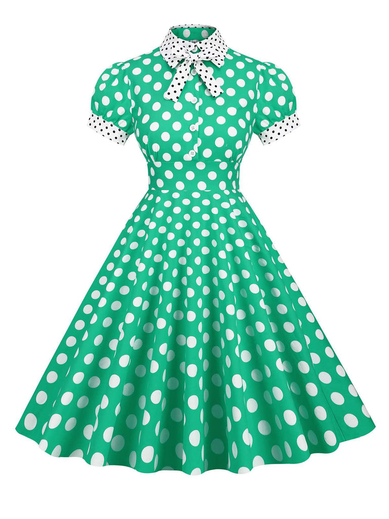 1950er Stehkragen Polka Dot Flared Klied