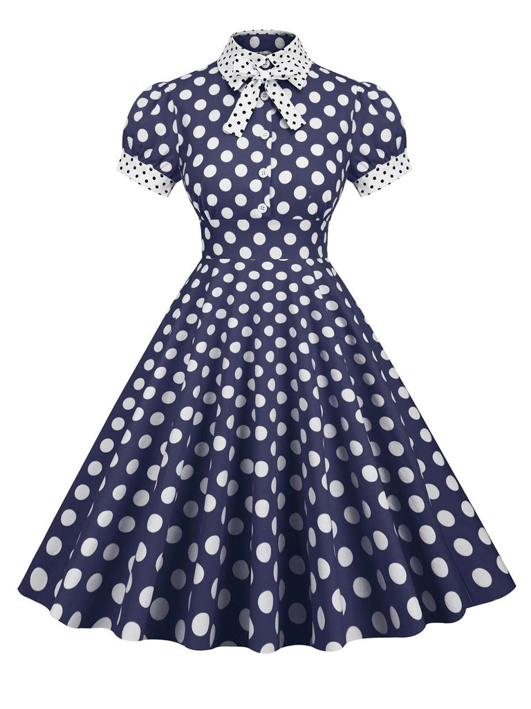 1950er Stehkragen Polka Dot Flared Klied