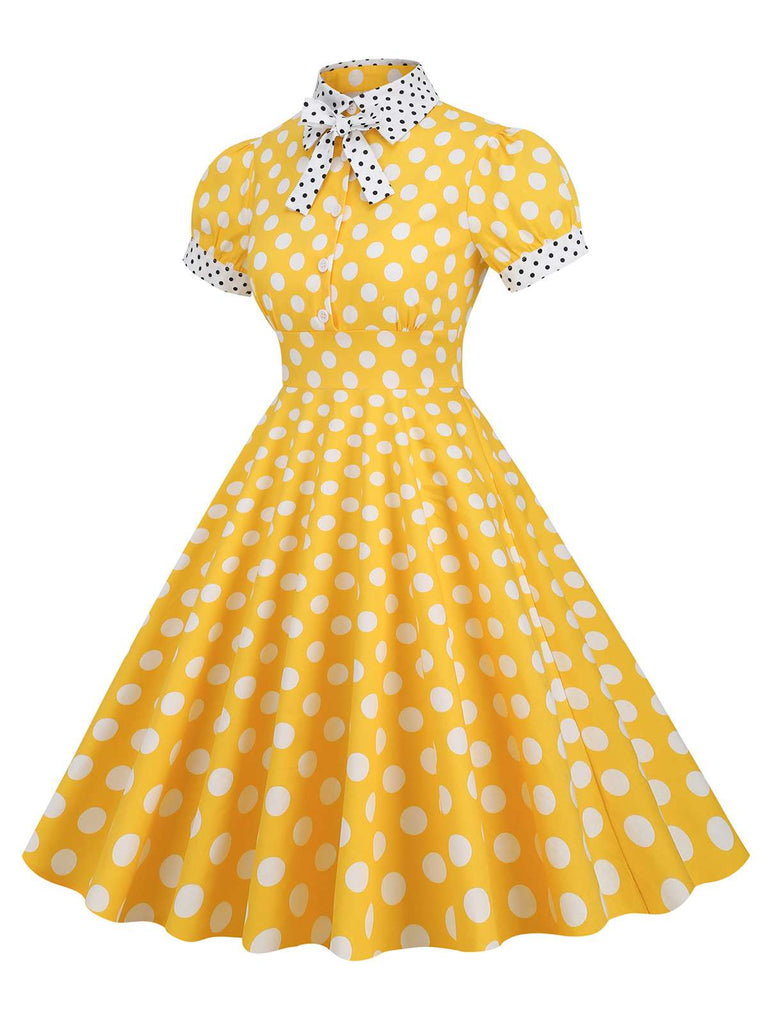 1950er Stehkragen Polka Dot Flared Klied