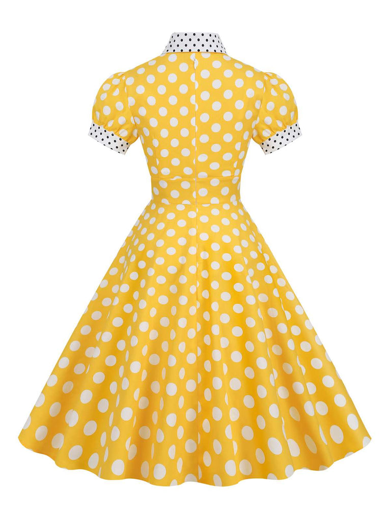1950er Stehkragen Polka Dot Flared Klied