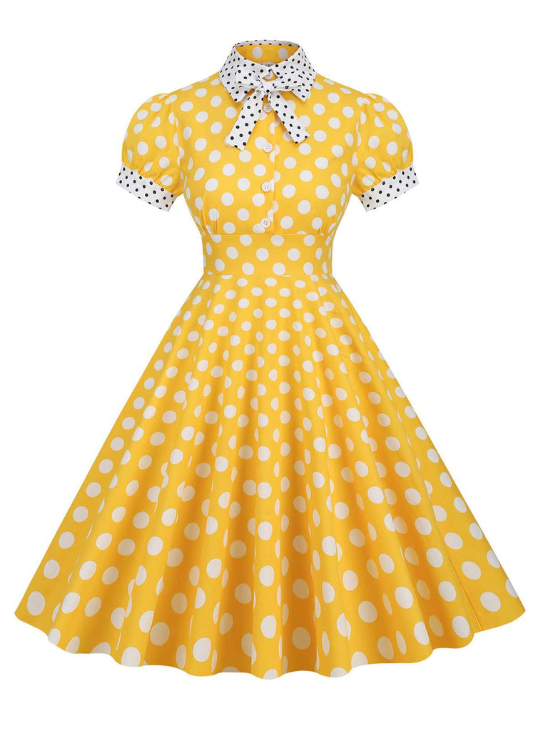 1950er Stehkragen Polka Dot Flared Klied