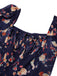 1950er Marineblaues Kleid mit geblümten Blasenärmeln