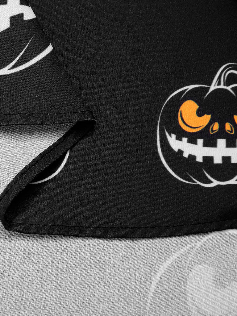 Schwarzes 1950er Halloween Kürbis Fledermaus Trägerkleid