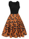 Schwarz & Orange 1950er Halloween Fledermaus ärmelloses Kleid