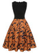 Schwarz & Orange 1950er Halloween Fledermaus ärmelloses Kleid