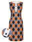 Orangefarbenes 1960er Farbblock-Argyle-Shiftkleid