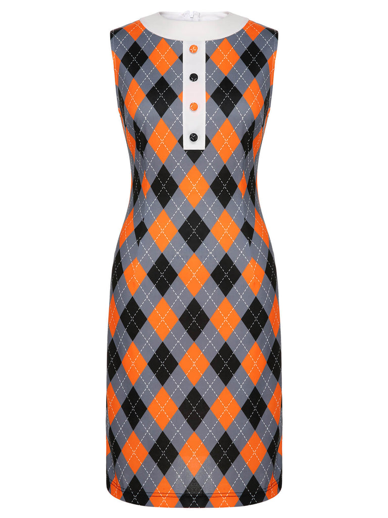 Orangefarbenes 1960er Farbblock-Argyle-Shiftkleid