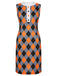 Orangefarbenes 1960er Farbblock-Argyle-Shiftkleid