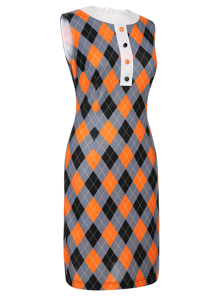 Orangefarbenes 1960er Farbblock-Argyle-Shiftkleid