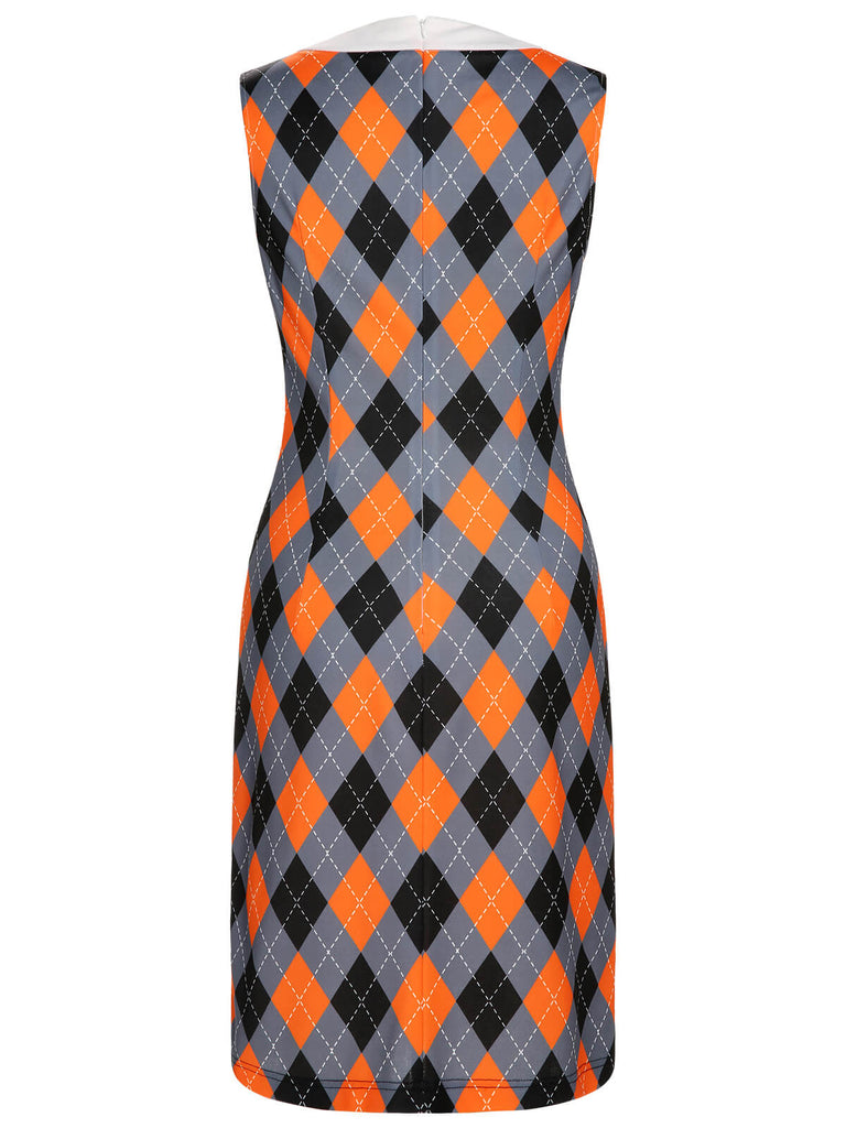 Orangefarbenes 1960er Farbblock-Argyle-Shiftkleid