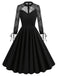 Schwarzes Halloween-Kleid aus bestickter Spitze in Patchwork-Optik