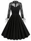 Schwarzes Halloween-Kleid aus bestickter Spitze in Patchwork-Optik