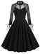 Schwarzes Halloween-Kleid aus bestickter Spitze in Patchwork-Optik