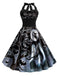 Schwarzes 1950er Halloween Halter Fledermaus Swing Kleid