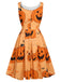 Orangefarbenes ärmelloses 1950er Halloween-Kleid mit Perlenstickerei