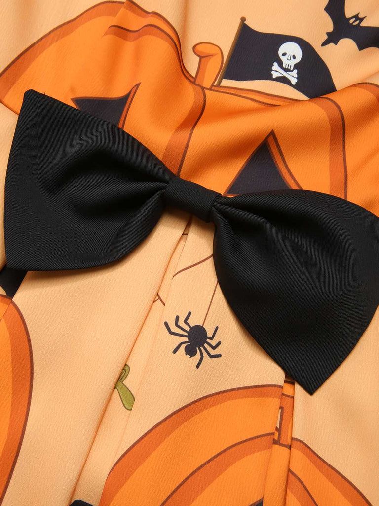 Orangefarbenes ärmelloses 1950er Halloween-Kleid mit Perlenstickerei