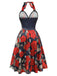 Schwarz 1950er Gothic Herzförmiger Hals Skelett Rose Swing Kleid