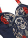 Schwarz 1950er Gothic Herzförmiger Hals Skelett Rose Swing Kleid