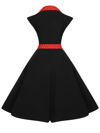 Schwarz 1950er Halloween Tupfen Swing Kleid