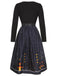 Schwarz 1950er Halloween Fledermaus Kürbis Kostüm Swing Langarmkleid