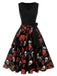 Schwarz 1950er Halloween Totenkopf Rose Ärmelloses Kleid