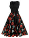 Schwarz 1950er Halloween Totenkopf Rose Ärmelloses Kleid