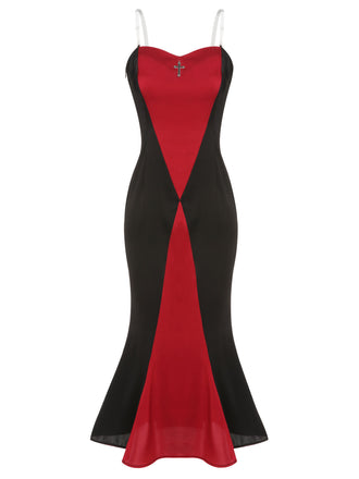 Schwarz & Rot 1930er Gothic Fischschwanz-Trägerkleid