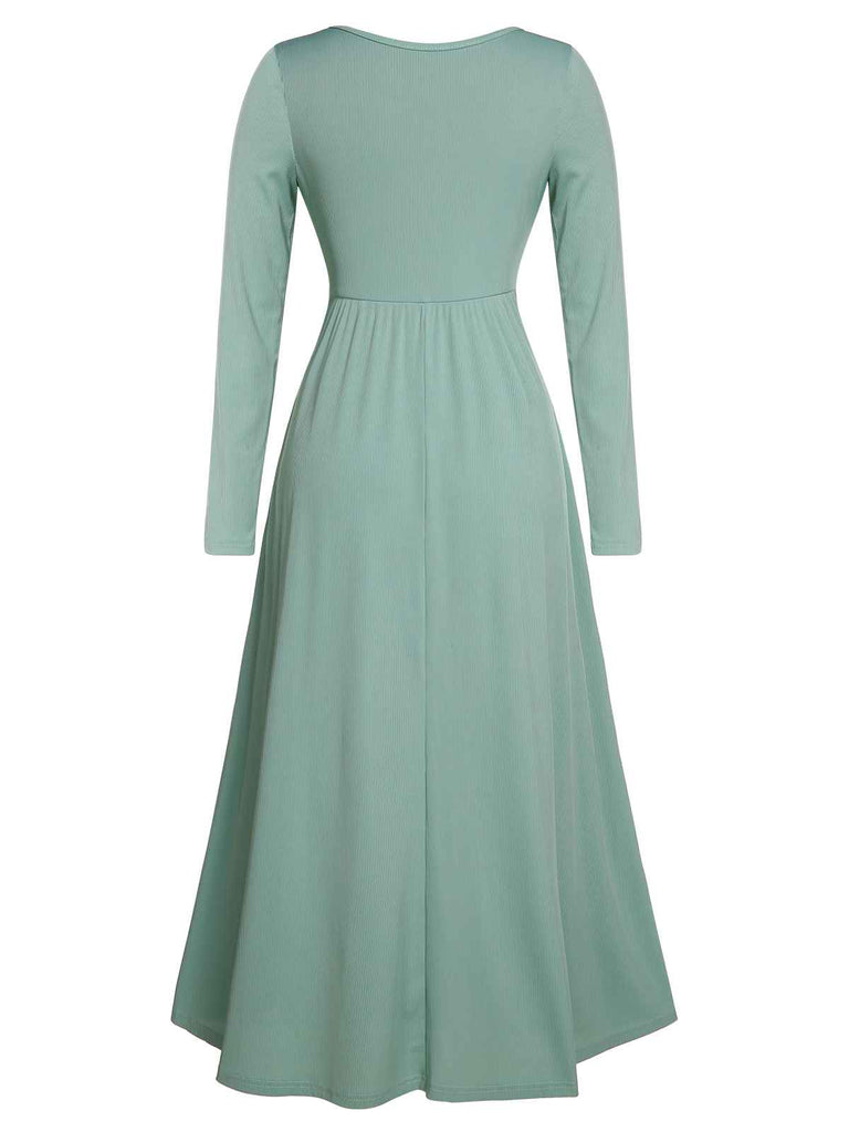 Grünes 1950er V-Ausschnitt Brustkreuzträger Kleid