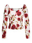 1960er Weihnachten Französisch Rose Floral geschlitzt Bluse