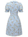 Blaues 1960er Puffärmel-Kleid mit Blumenmuster