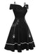 Schwarzes 1950er Halloween schulterfreies Spinnennetzkleid
