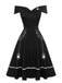 Schwarzes 1950er Halloween schulterfreies Spinnennetzkleid