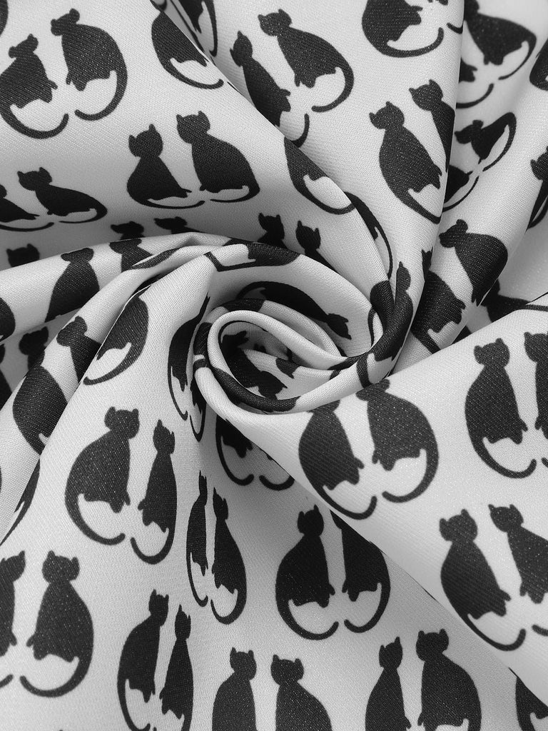 1950er Halloween-Katzenprint-Samtschleifenkleid