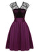 [Vorverkauf] Dunkelviolett 1950er Spitze Patchwork V-Ausschnitt Kleid