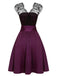[Vorverkauf] Dunkelviolett 1950er Spitze Patchwork V-Ausschnitt Kleid